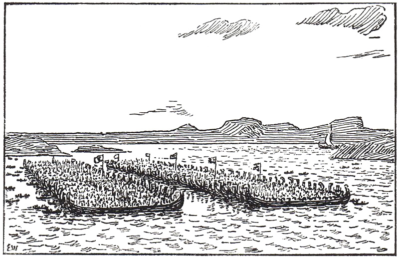 Bilde av slaget i Hafrsfjord av Erik Werenskiold