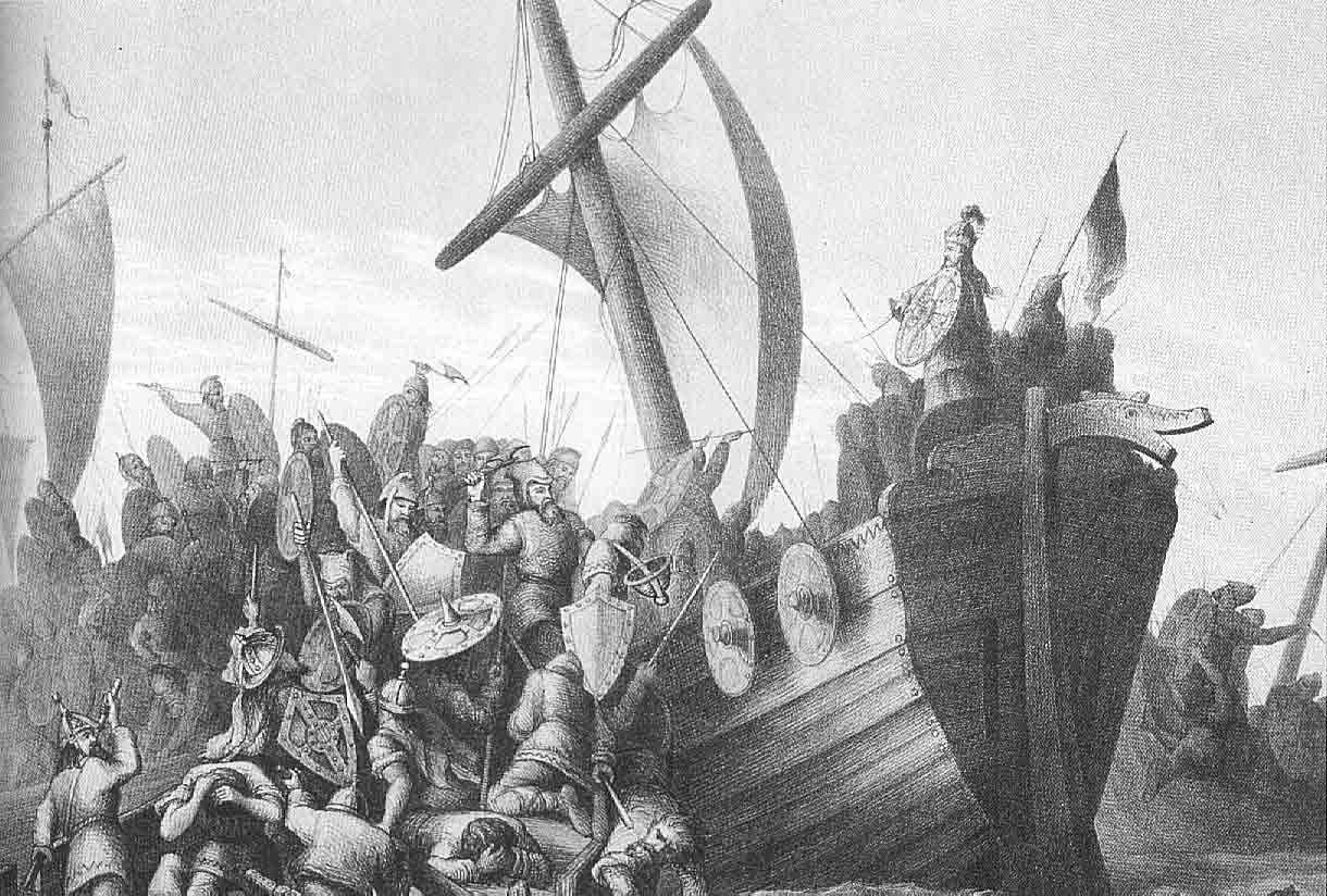 Knud Bergsliens bilde av slaget i Hafrsfjord
